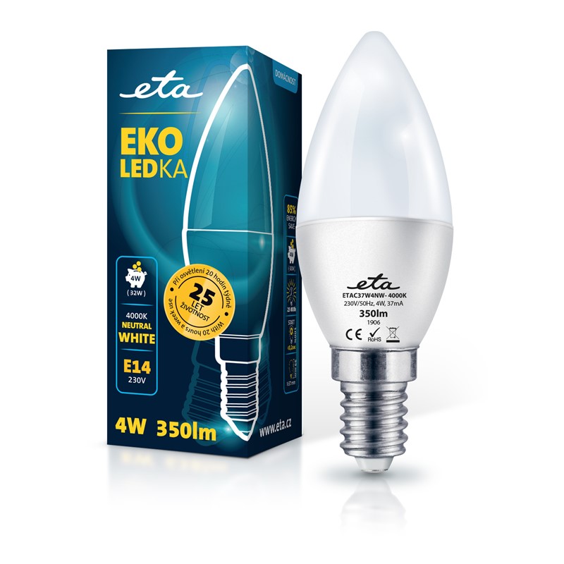 Žárovka LED ETA EKO LEDka svíčka 4W, E14, neutrální bílá obrázek 1